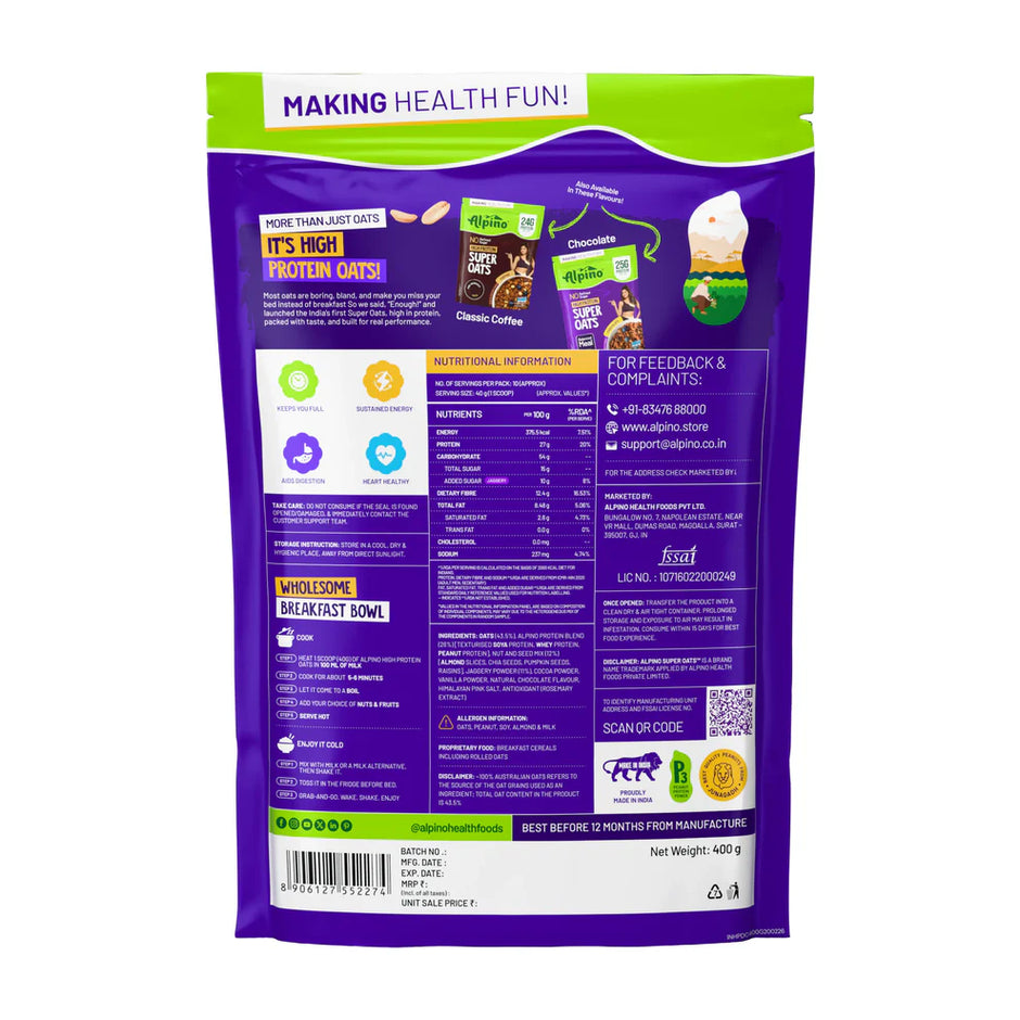 Alpino High Protein Oats (Pack of 2) | 27gm protein