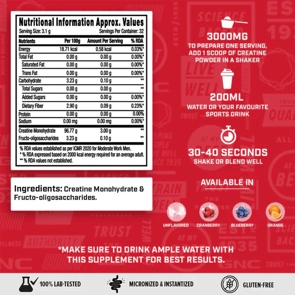 GNC Pro Performance Creatine Monohydrate | 100 Gms | 33 ser