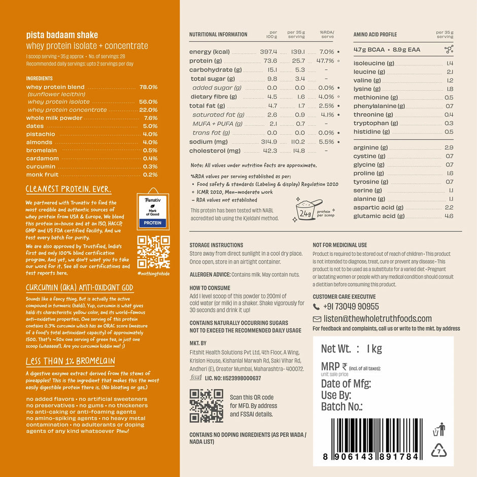 The Whole Truth 24g Whey Protein Concentrate - 1kg