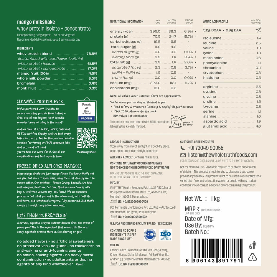 The Whole Truth 24g Whey Protein Concentrate - 1kg