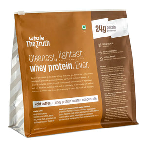 The Whole Truth Whey Protein Isolate+Concentrate | Cold Coffee 2 kg | 24g Protein per scoop | 6.4g BCAA | 100% Authentic Whey & No Adulteration | Clean, Light & Easy to Digest | Vegetarian