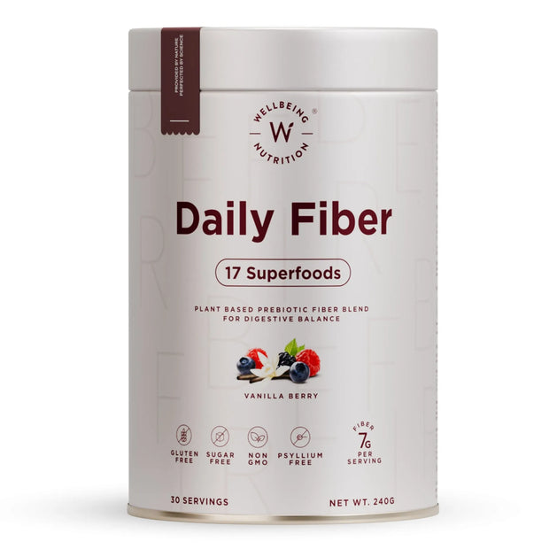 Wellbeing Nutrition Daily Fiber Powder | Vanilla Berry Flavour | 30 Servings