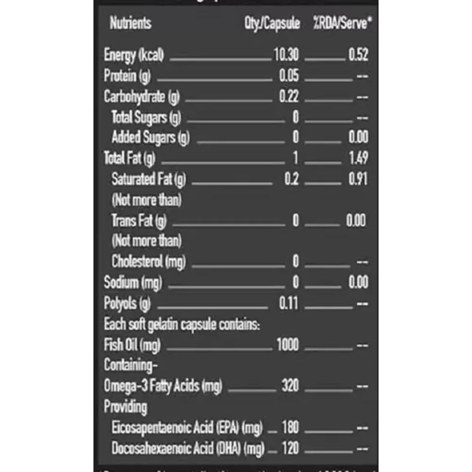 MuscleBlaze Omega 3 Fish Oil (1000 mg) with 180mg EPA and 120mg DHA, 90 capsules