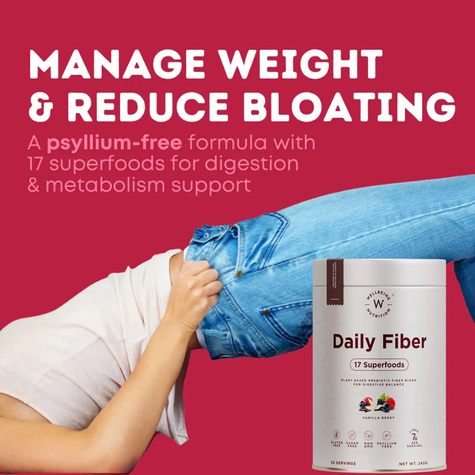 Wellbeing Nutrition Daily Fiber Powder | Vanilla Berry Flavour | 30 Servings