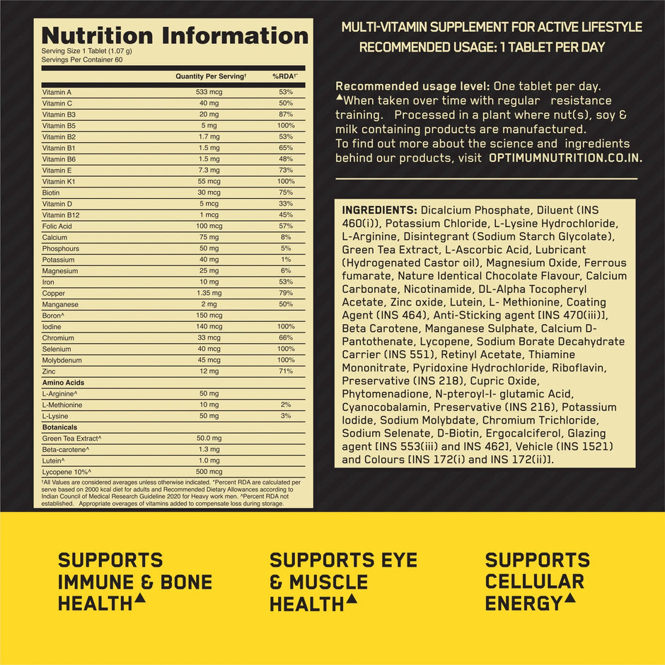 Optimum Nutrition (ON) Multivitamin for MEN- 60 Tablets