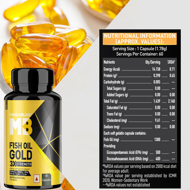 MuscleBlaze Fish Oil Gold 60 Capsules (with Higher Strength EPA & DHA )