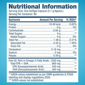 GNC Triple Strength Fish Oil - 1500 mg Fish Oil with 900 mg of highly absorbable EPA/DHA Omega-3 - 60 Softgels