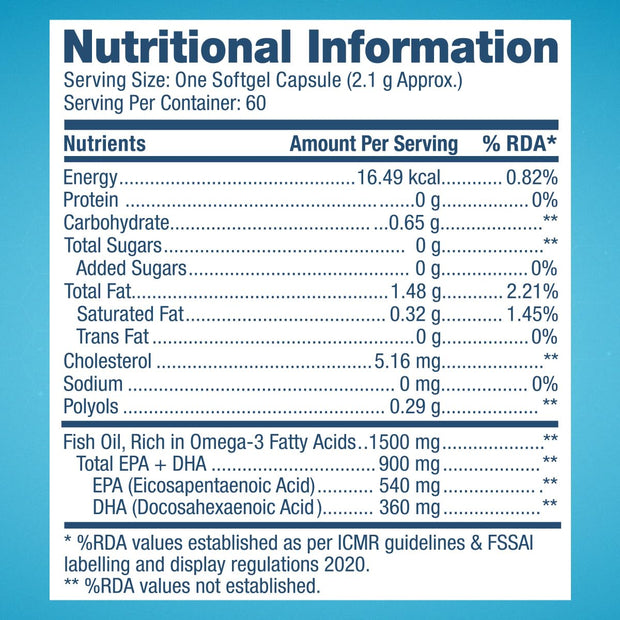 GNC Triple Strength Fish Oil - 1500 mg Fish Oil with 900 mg of highly absorbable EPA/DHA Omega-3 - 60 Softgels