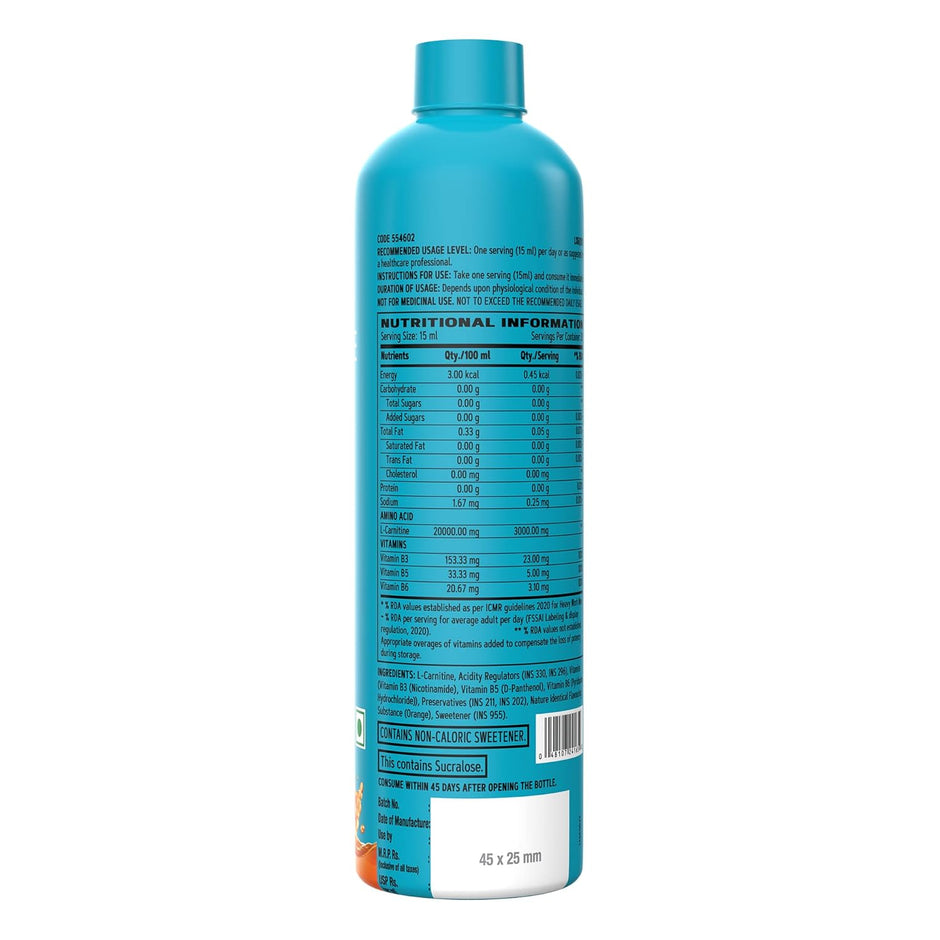 GNC Liquid L-Carnitine 450ml | Servince 30 | Orange Flavour | sugar free | Calorie Free | Energy | Muscle