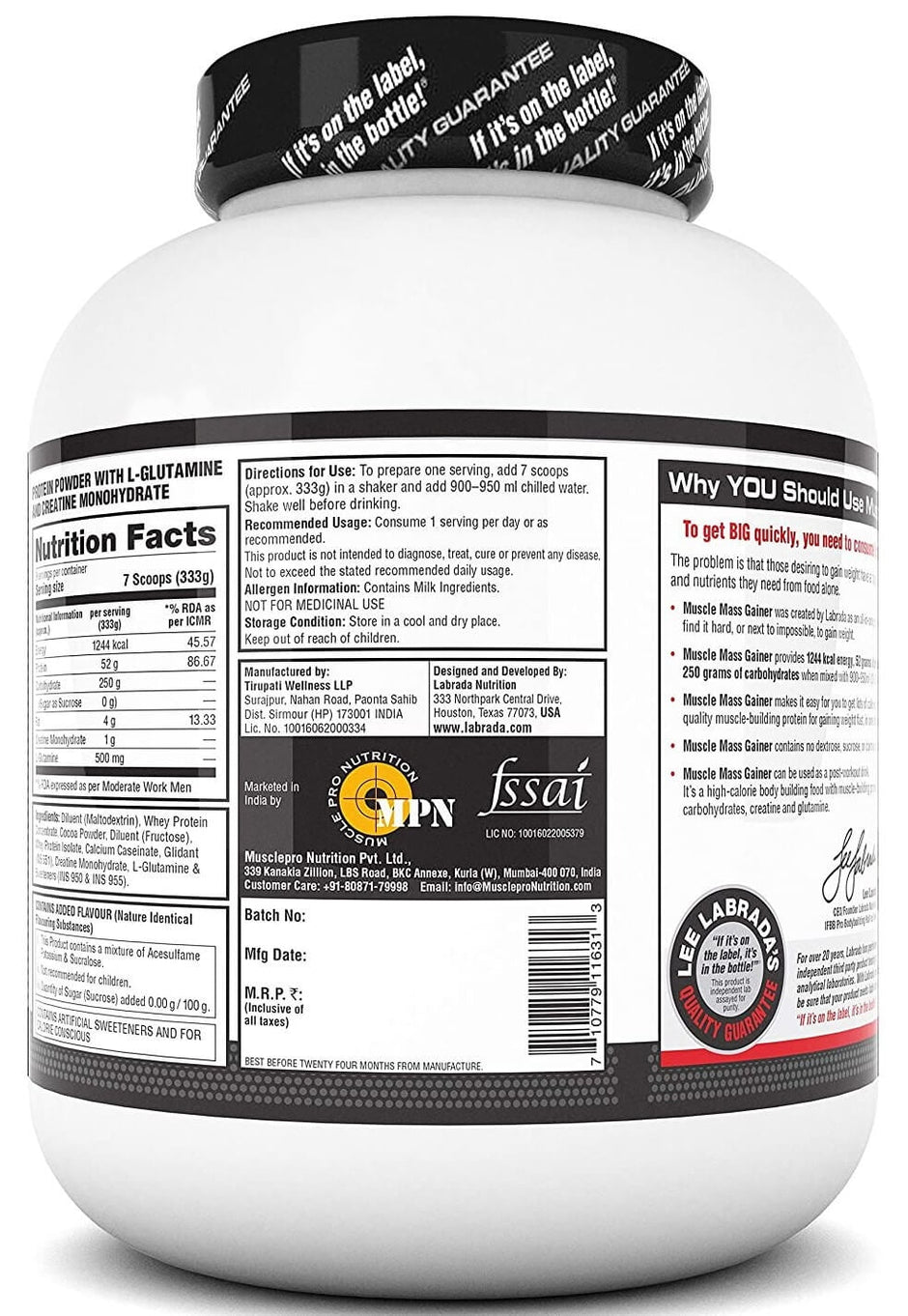 Labrada Muscle Mass Gainer - 6.6 Lbs