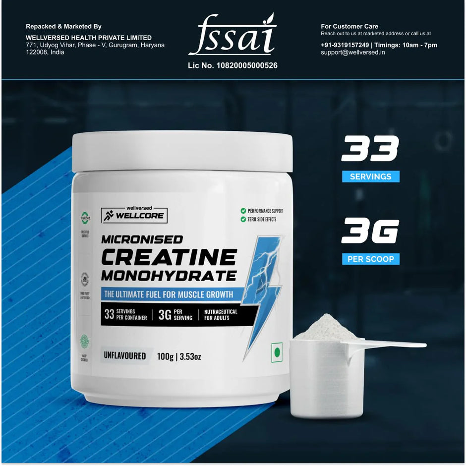 Wellcore Micronised Creatine Monohydrate, 100gm