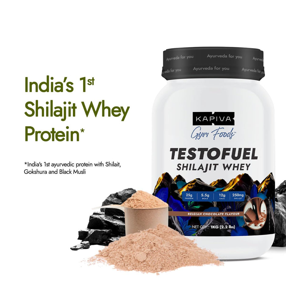 Kapiva Testofuel Shilajit Whey Protein| 25g Protein | 250mg Shilajit | 5.5g BCAA  1Kg/ 2.2lb