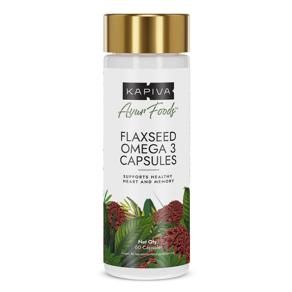 Kapiva Flaxseed Omega 3 Capsules (60N) | Vegetarian Flaxseed Oil Omega | Better Joint & Heart Health