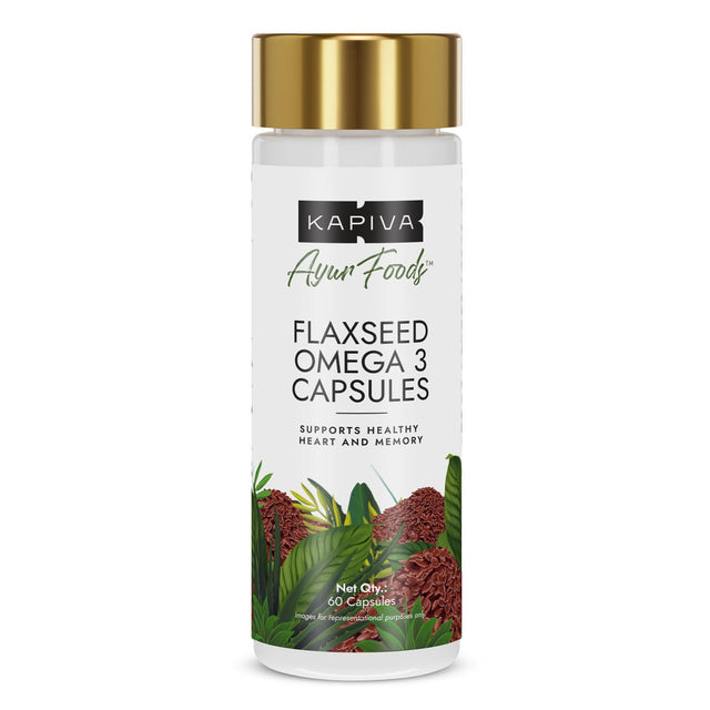 Kapiva Flaxseed Omega 3 Capsules (60N) | Vegetarian Flaxseed Oil Omega | Better Joint & Heart Health