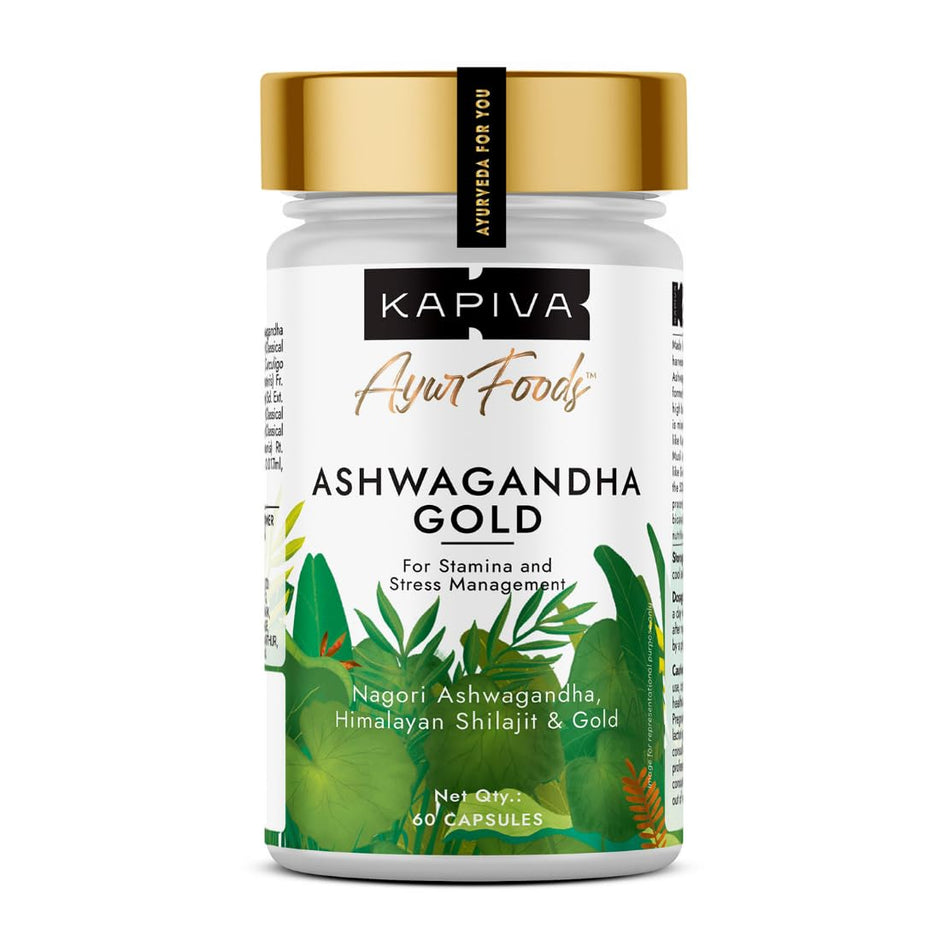Kapiva Ashwagandha Gold 60 Caps |183rd day Nagori Ashwagandha | 5% Withanolide | Helps in Stress & Sleep Management | Improves Gym Performance | For Men & Women |100% Ayurvedic