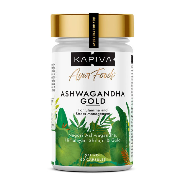 Kapiva Ashwagandha Gold 60 Caps |183rd day Nagori Ashwagandha | 5% Withanolide | Helps in Stress & Sleep Management | Improves Gym Performance | For Men & Women |100% Ayurvedic