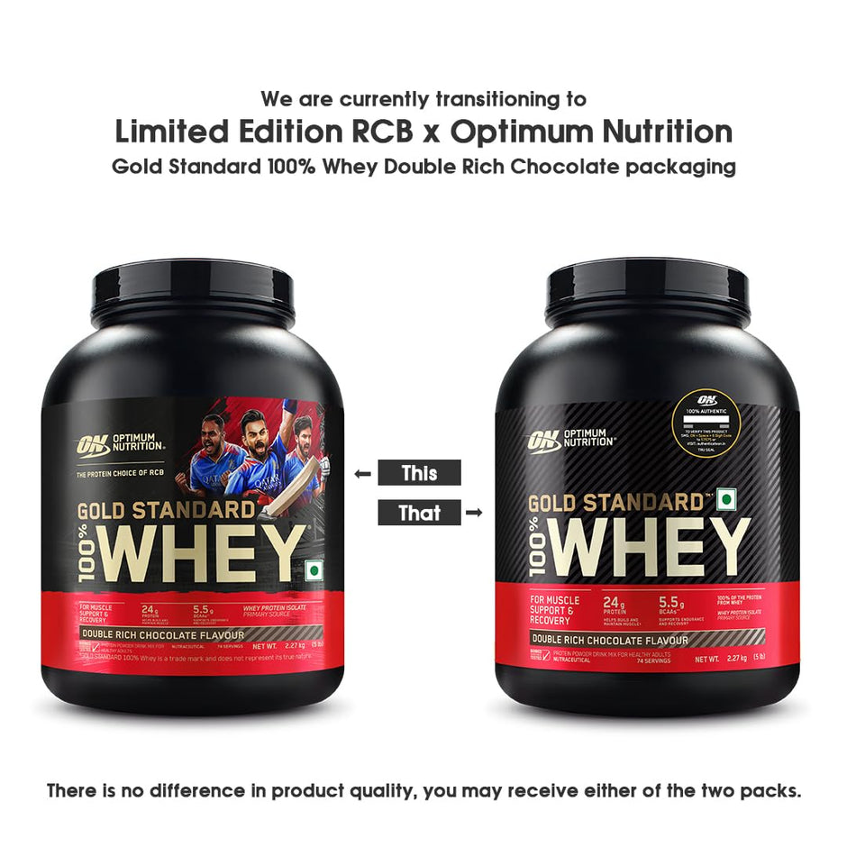 Optimum NCrition (ON) Gold Standard 100% Whey Protein Powder 5 lbs, 2.27 kgs (Double Rich Chocolate), for Muscle Support & Recovery, Vegetarian - Primary Source Whey Isolate