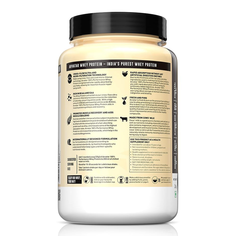 Avvatar PERFORMANCE WHEY PROTEIN | 1Kg | 25g Protein | 29 Servings