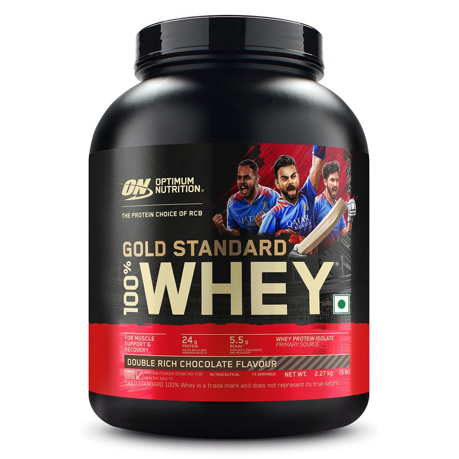 Optimum NCrition (ON) Gold Standard 100% Whey Protein Powder 5 lbs, 2.27 kgs (Double Rich Chocolate), for Muscle Support & Recovery, Vegetarian - Primary Source Whey Isolate