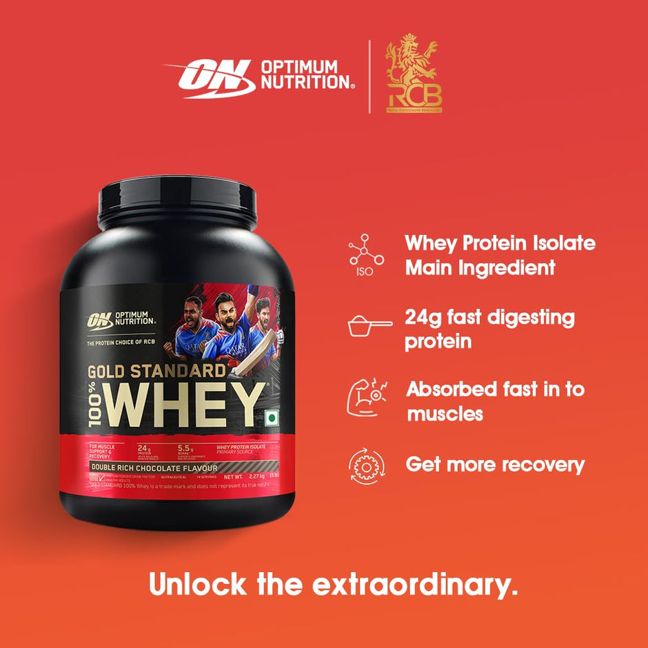 Optimum NCrition (ON) Gold Standard 100% Whey Protein Powder 5 lbs, 2.27 kgs (Double Rich Chocolate), for Muscle Support & Recovery, Vegetarian - Primary Source Whey Isolate