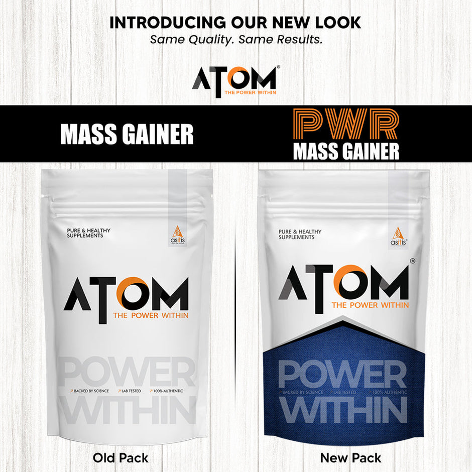 AS-IT-IS ATOM Mass Gainer 1 Kg, 19 servings | 5:1 Carb-Protein Ratio | Powered with BCAA, L-Glutamine, Tribulus, Ashwagandha