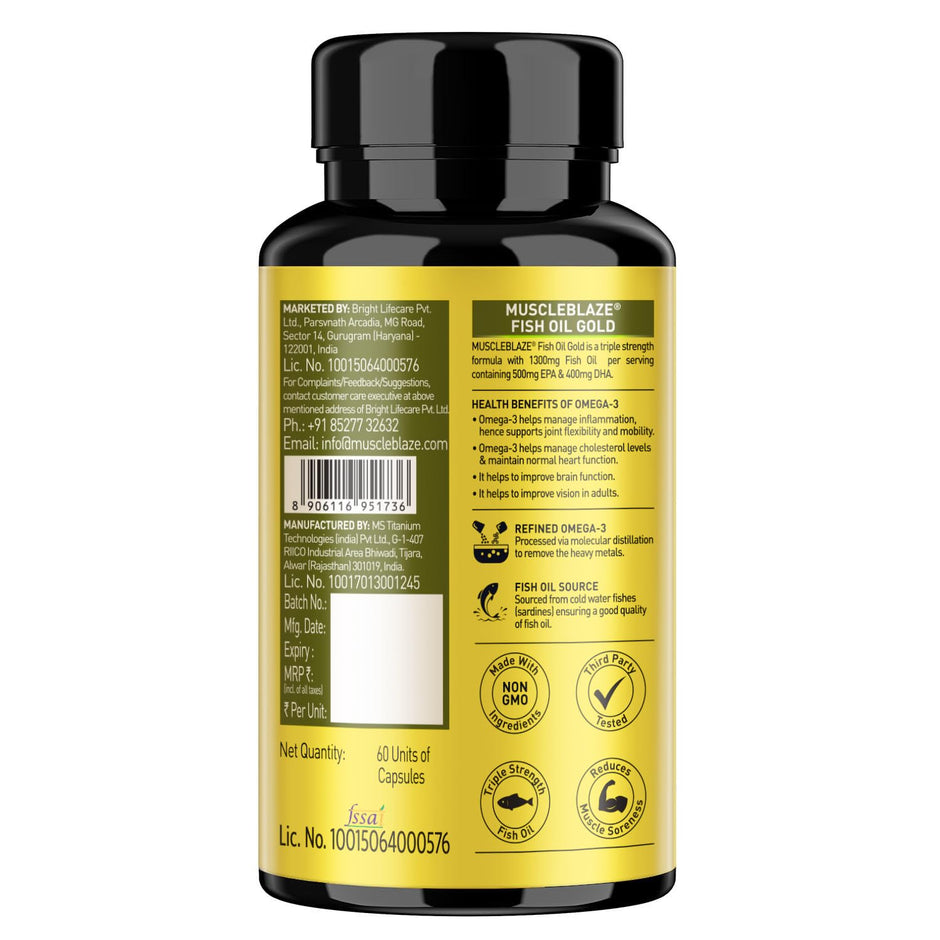 MuscleBlaze Fish Oil Gold 60 Capsules (with Higher Strength EPA & DHA )