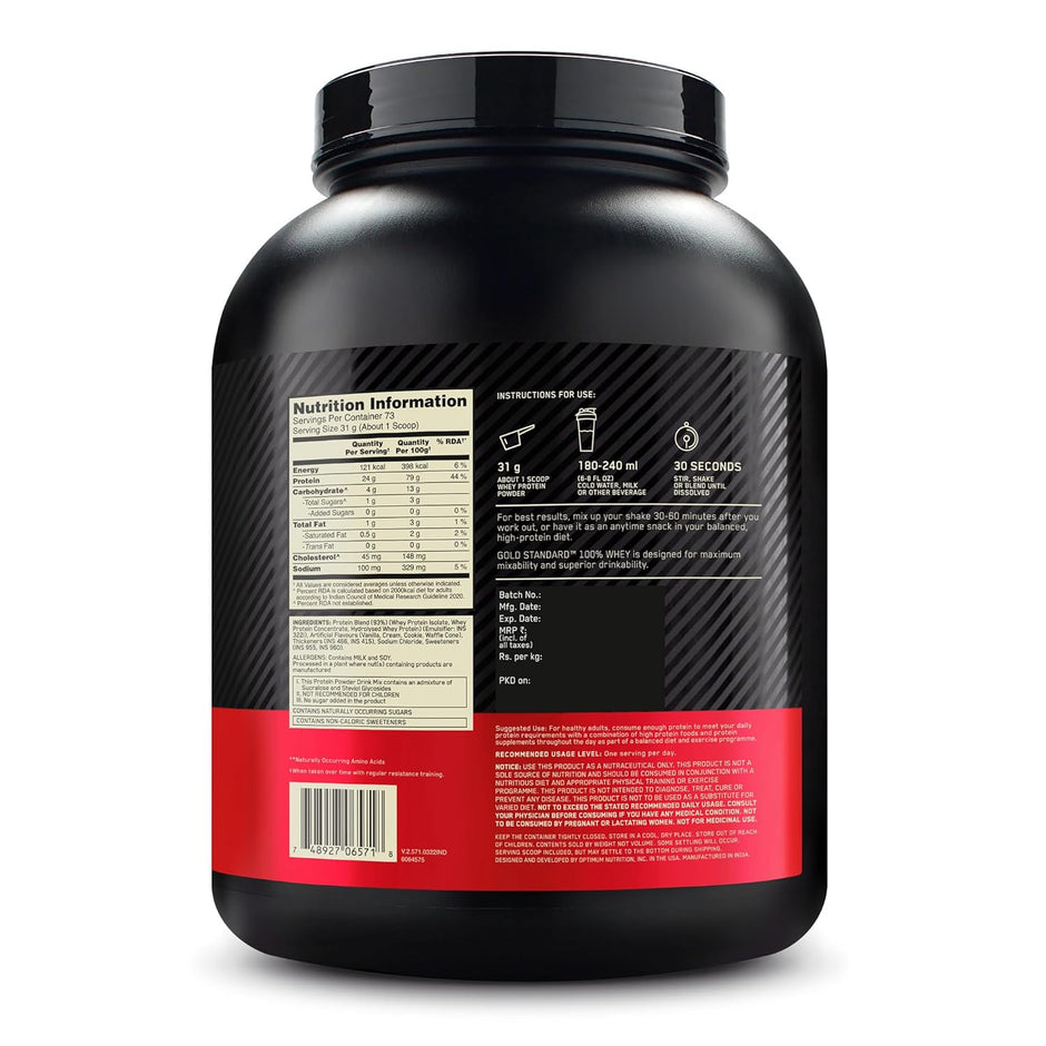 Optimum NCrition (ON) Gold Standard 100% Whey Protein Powder 5 lbs, 2.27 kgs (Double Rich Chocolate), for Muscle Support & Recovery, Vegetarian - Primary Source Whey Isolate