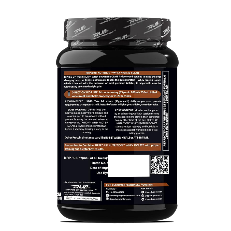 Ripped Up Nutrition 100% Pure Whey Protein Isolate - 1 kg