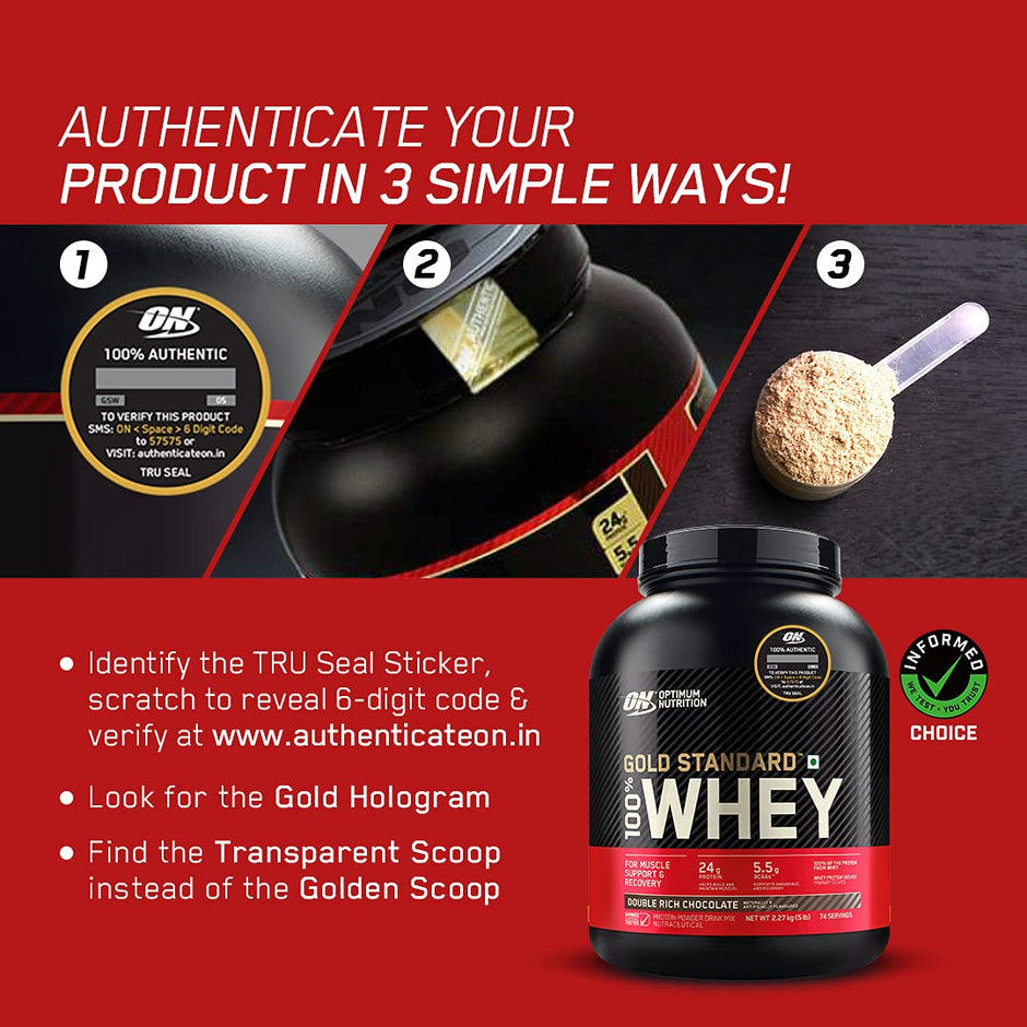 Optimum NCrition (ON) Gold Standard 100% Whey Protein Powder 5 lbs, 2.27 kgs (Double Rich Chocolate), for Muscle Support & Recovery, Vegetarian - Primary Source Whey Isolate