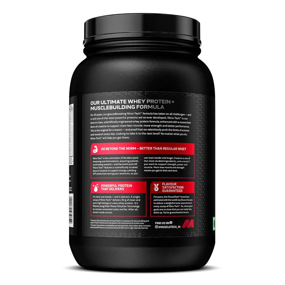 Muscletech Nitrotech Whey Protien Powder Ultimate Muscle Building Formula for Muscle Support & Recovery (30g Protein, 3g Creatine Monohydrate & 6.8g BCCA's) Vegetarian -907g