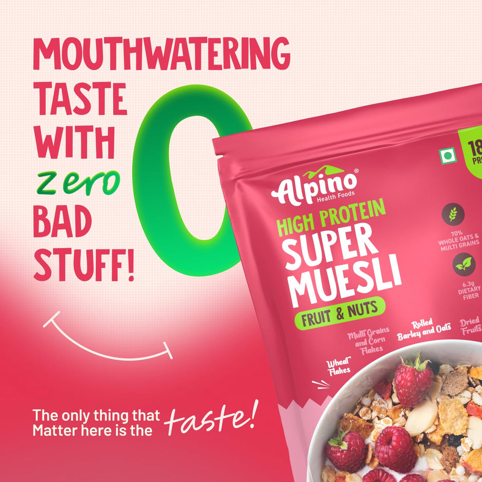 Alpino Protein Rich Super Muesli (Whole Grain Breakfast Cereal) - 400 gm
