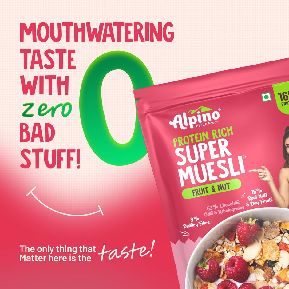 Alpino Protein Rich Super Muesli (Whole Grain Breakfast Cereal) - 750 gm