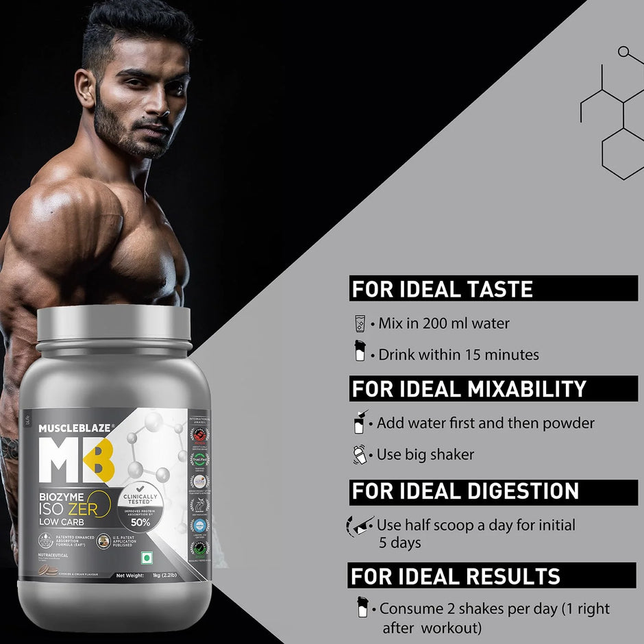 MuscleBlaze Biozyme Iso-Zero Powder | 1 kg (2.2 lb)