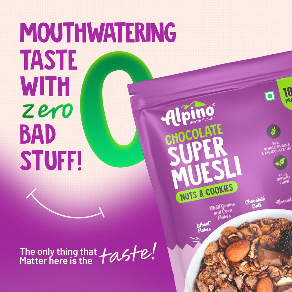 Alpino Protein Rich Super Muesli (Whole Grain Breakfast Cereal) - 400 gm
