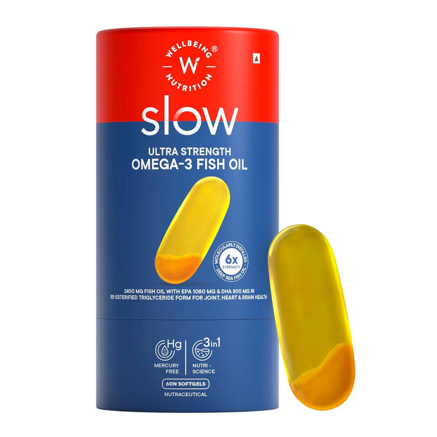 Wellbeing Nutrition Slow 6x Strength Omega 3 | 2400mg with EPA 1080mg, DHA 800mg | 60 Capsules