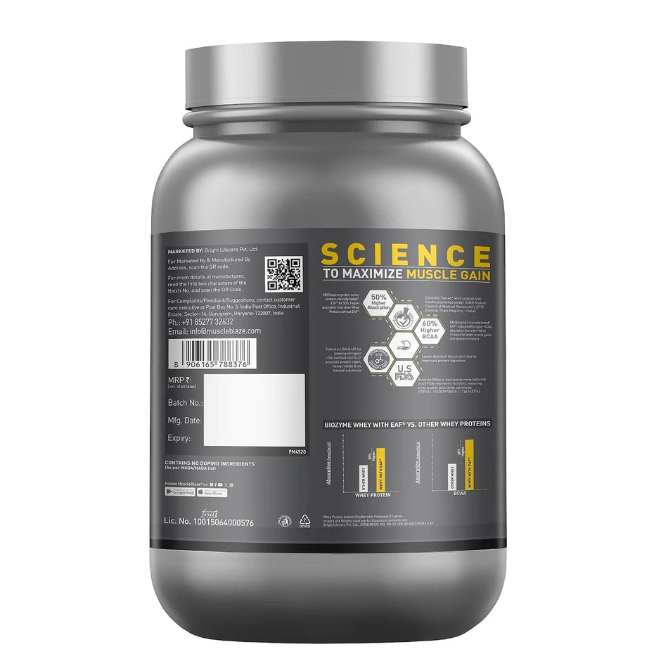 MuscleBlaze Biozyme Iso-Zero Powder | 1 kg (2.2 lb)