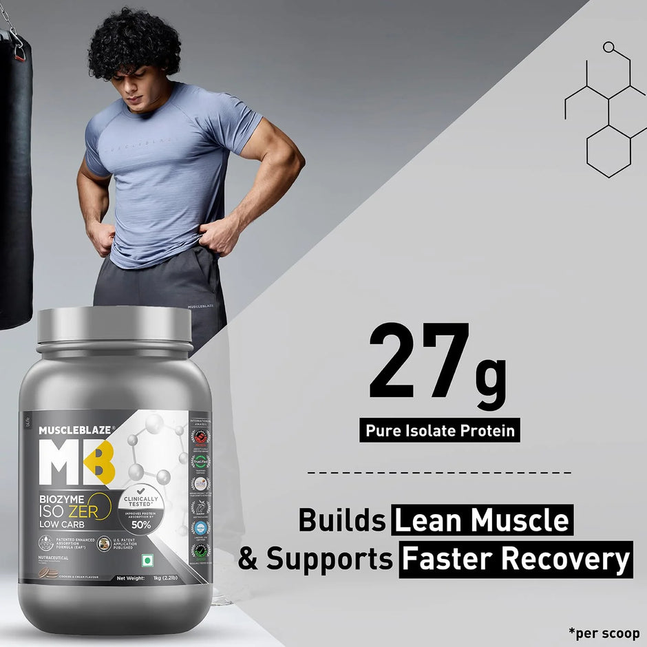 MuscleBlaze Biozyme Iso-Zero Powder | 1 kg (2.2 lb)