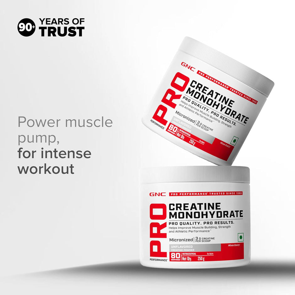GNC Pro Performance Creatine Monohydrate - 3000mg Creatine Per Scoop | Micronized for Faster Absorption | Boosts Energy, Muscle Volume & Performance | Gluten-Free | Blueberry | 250gm