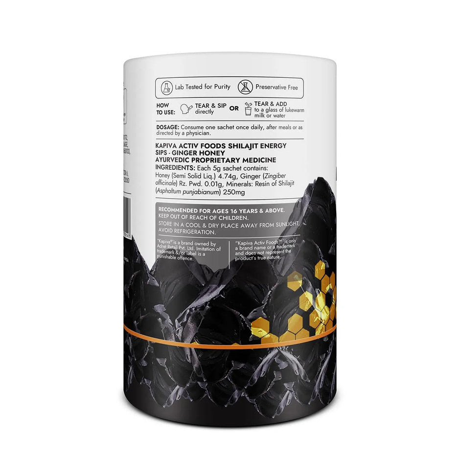 Kapiva Shilajit Energy Sips | 250mg Pure Shilajit | 30 Sachets