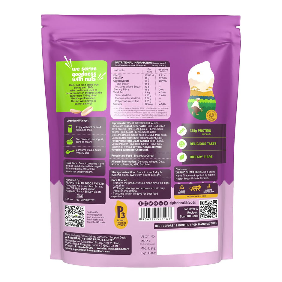 Alpino Protein Rich Super Muesli (Whole Grain Breakfast Cereal) - 750 gm