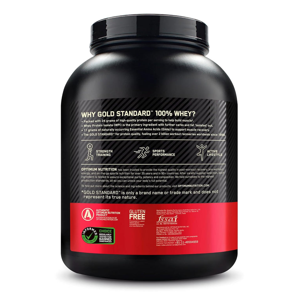 Optimum NCrition (ON) Gold Standard 100% Whey Protein Powder 5 lbs, 2.27 kgs (Double Rich Chocolate), for Muscle Support & Recovery, Vegetarian - Primary Source Whey Isolate
