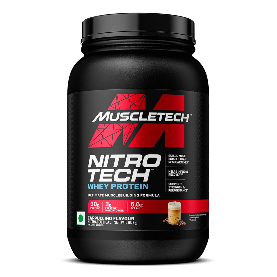 Muscletech Nitrotech Whey Protien Powder Ultimate Muscle Building Formula for Muscle Support & Recovery (30g Protein, 3g Creatine Monohydrate & 6.8g BCCA's) Vegetarian -907g