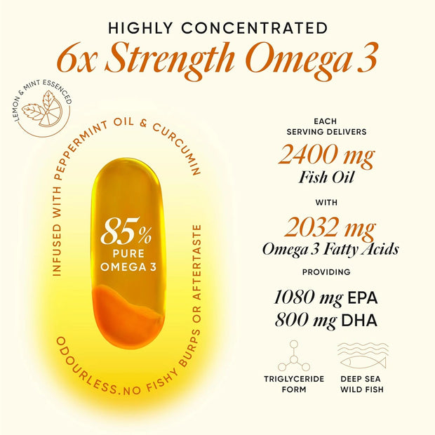 Wellbeing Nutrition Slow 6x Strength Omega 3 | 2400mg with EPA 1080mg, DHA 800mg | 60 Capsules