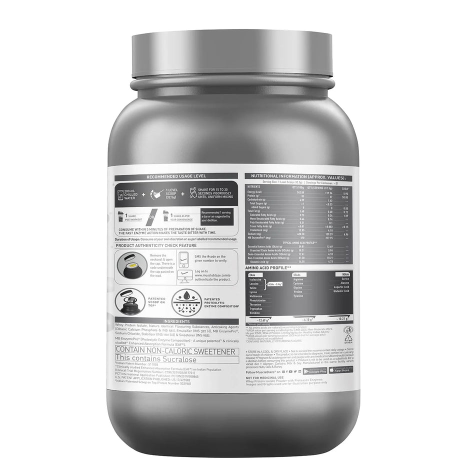MuscleBlaze Biozyme Iso-Zero Powder | 1 kg (2.2 lb)