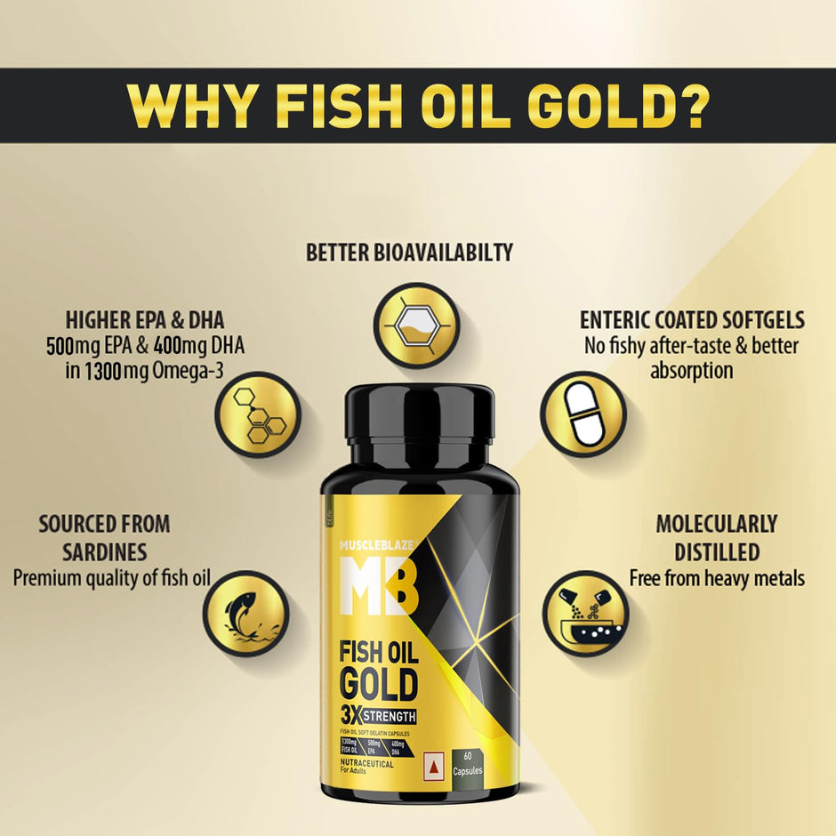 MuscleBlaze Fish Oil Gold 60 Capsules (with Higher Strength EPA & DHA )