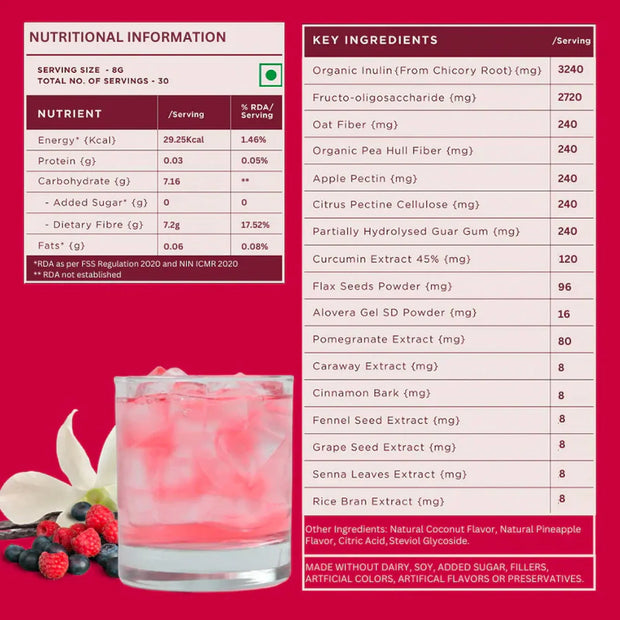 Wellbeing Nutrition Daily Fiber Powder | Vanilla Berry Flavour | 30 Servings