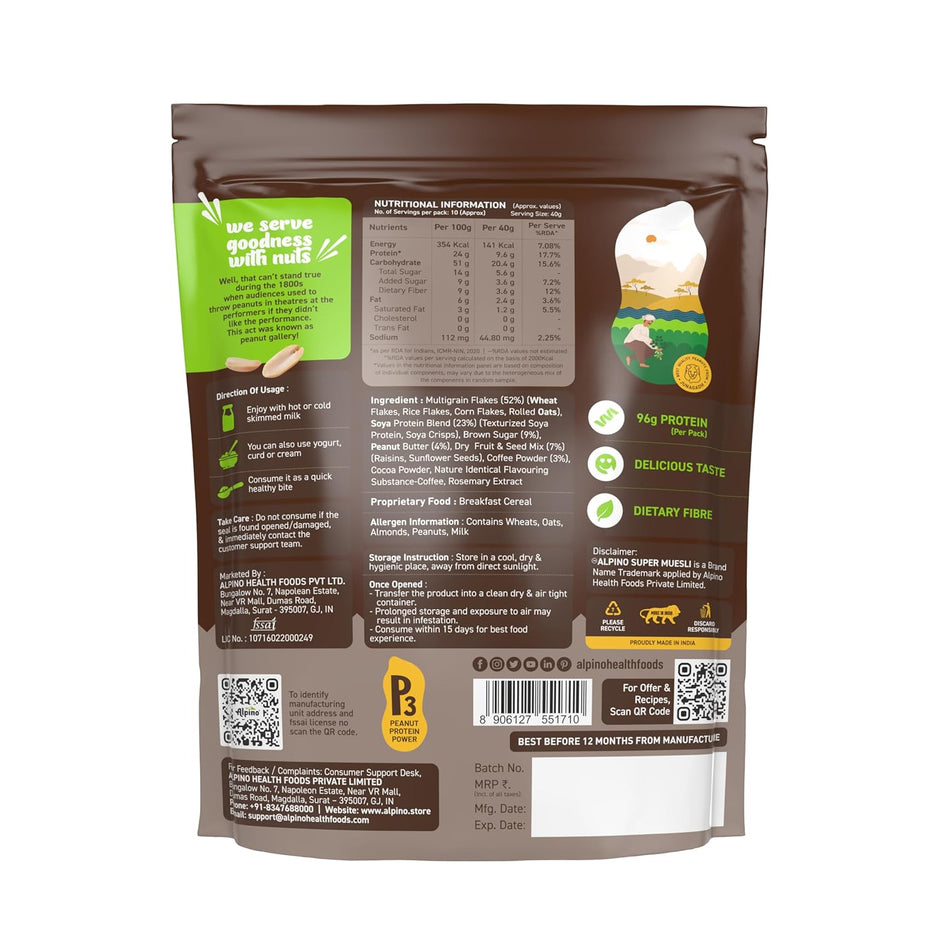 Alpino Protein Rich Super Muesli (Whole Grain Breakfast Cereal) - 400 gm