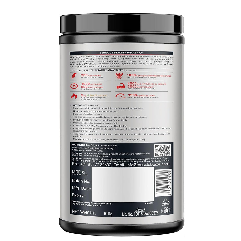 MuscleBlaze Pre-Workout WrathX - 30 Servings