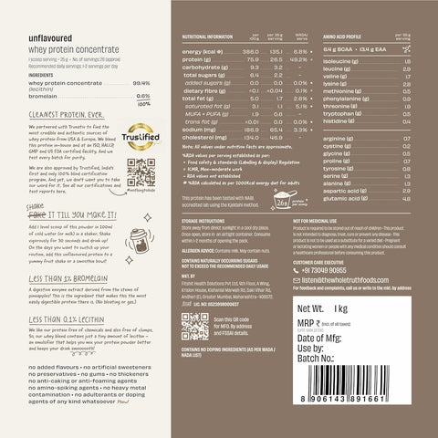 The Whole Truth 26g Whey Protein Concentrate - 1 Kg