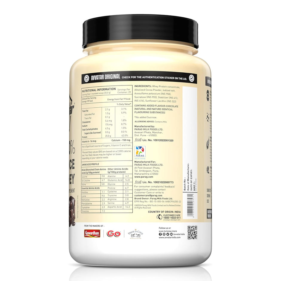 Avvatar PERFORMANCE WHEY PROTEIN | 1Kg | 25g Protein | 29 Servings